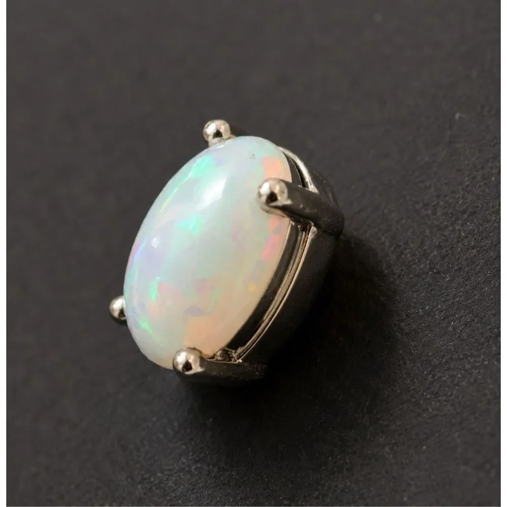White Fire Faux Opal Oval Stud Earrings Unisex